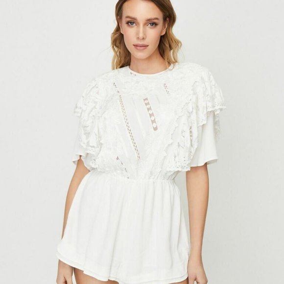 Isabel Marant Lagoa Romper Floral Embroidered Flutter Ivory M 38